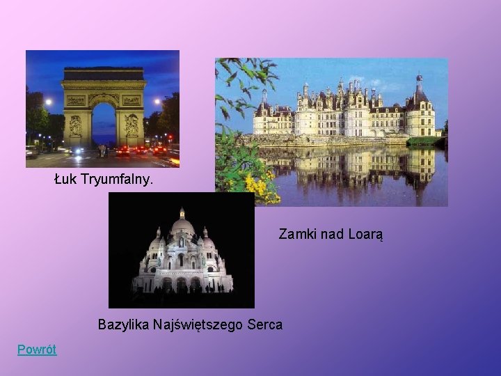 Łuk Tryumfalny. Zamki nad Loarą Bazylika Najświętszego Serca Powrót 