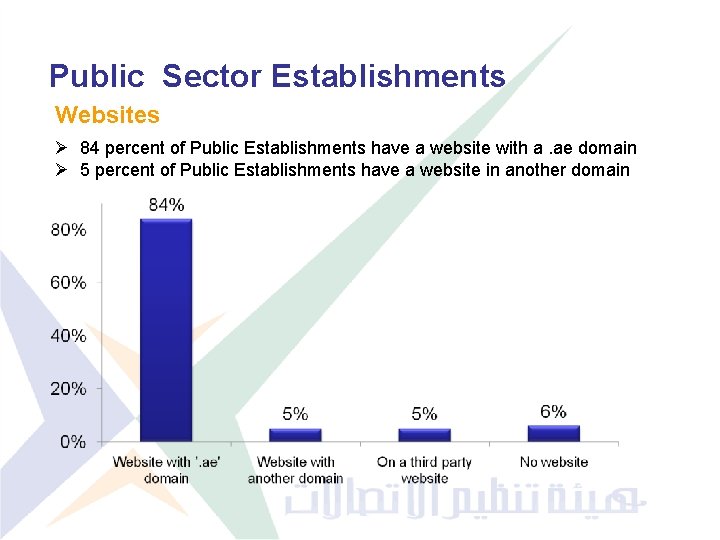 Public Sector Establishments Websites Ø 84 percent of Public Establishments have a website with