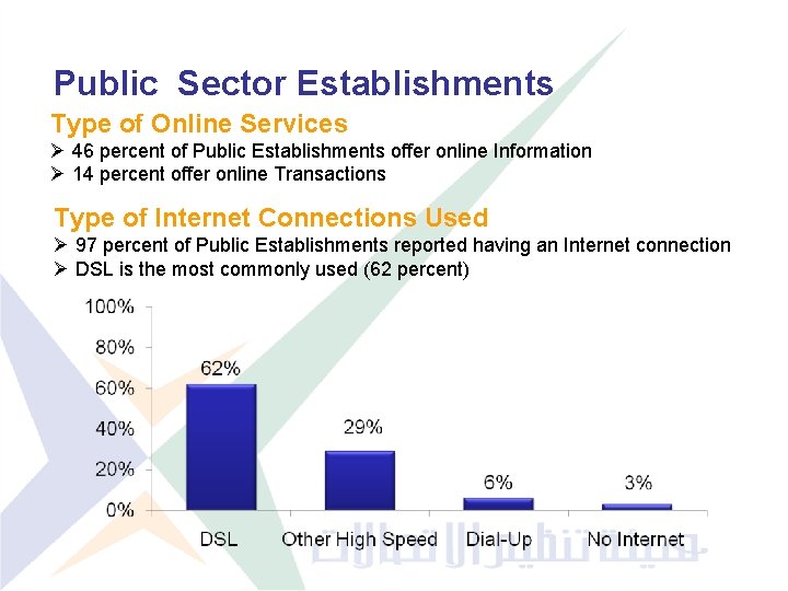 Public Sector Establishments Type of Online Services Ø 46 percent of Public Establishments offer