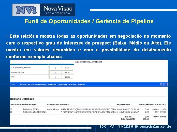 Funil de Oportunidades / Gerência de Pipeline • Este relatório mostra todas as oportunidades