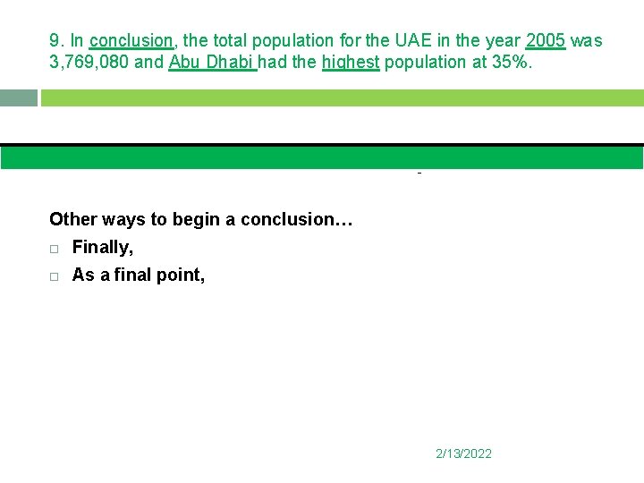 9. In conclusion, the total population for the UAE in the year 2005 was