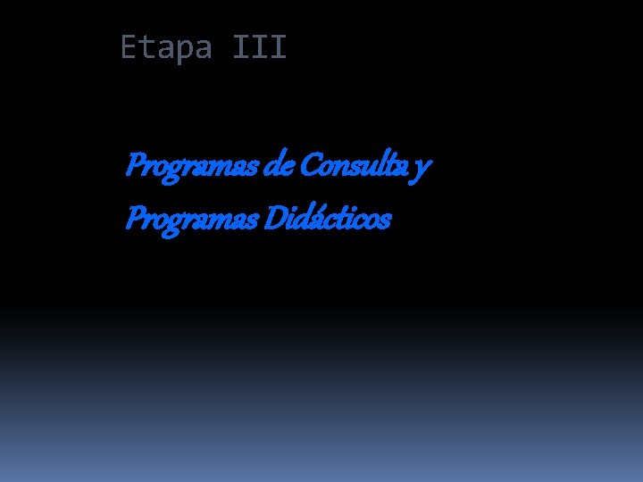 Etapa III Programas de Consulta y Programas Didácticos 