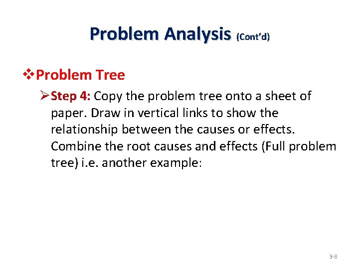 Problem Analysis (Cont’d) v. Problem Tree ØStep 4: Copy the problem tree onto a