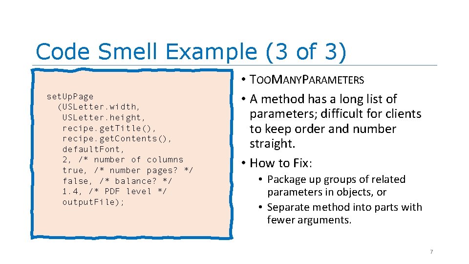 Code Smell Example (3 of 3) set. Up. Page (USLetter. width, USLetter. height, recipe. Code Smell Example (3 of 3) set. Up. Page (USLetter. width, USLetter. height, recipe.
