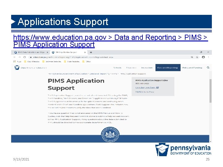 Applications Support https: //www. education. pa. gov > Data and Reporting > PIMS Application