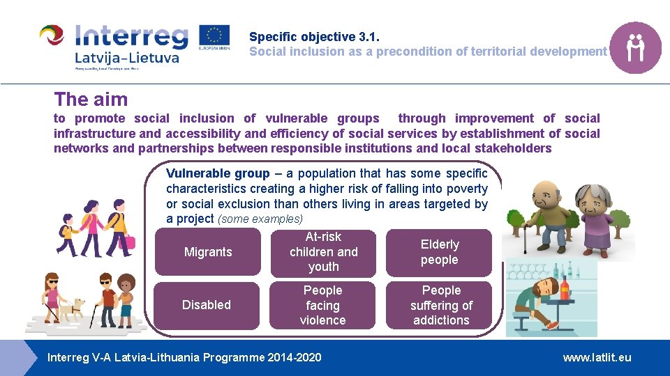 Specific objective 3. 1. Social inclusion as a precondition of territorial development The aim