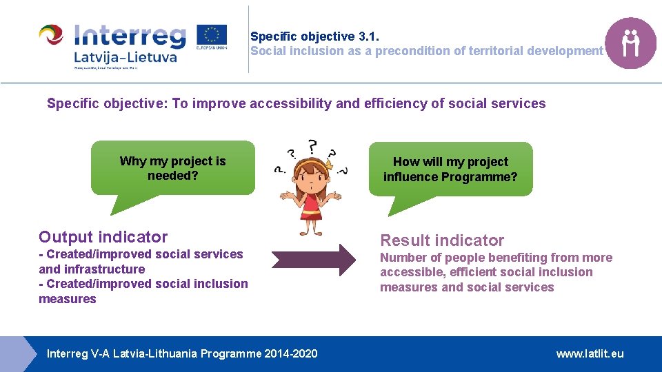 Specific objective 3. 1. Social inclusion as a precondition of territorial development Specific objective: