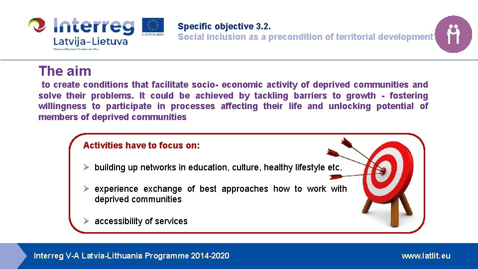 Specific objective 3. 2. Social inclusion as a precondition of territorial development The aim