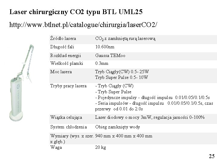 Laser chirurgiczny CO 2 typu BTL UML 25 http: //www. btlnet. pl/catalogue/chirurgia/laser. CO 2/