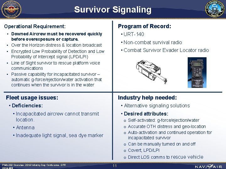 Survivor Signaling Program of Record: Operational Requirement: • Downed Aircrew must be recovered quickly