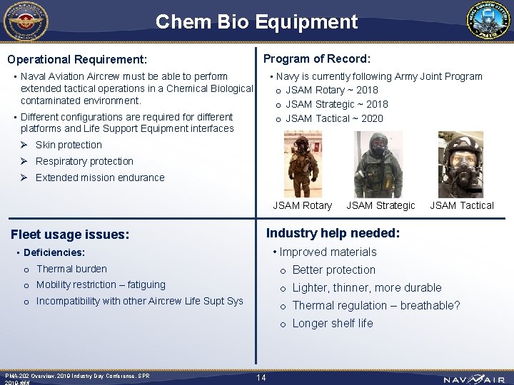 Chem Bio Equipment Operational Requirement: Program of Record: • Navy is currently following Army