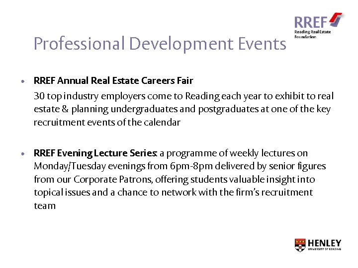 Professional Development Events • RREF Annual Real Estate Careers Fair 30 top industry employers