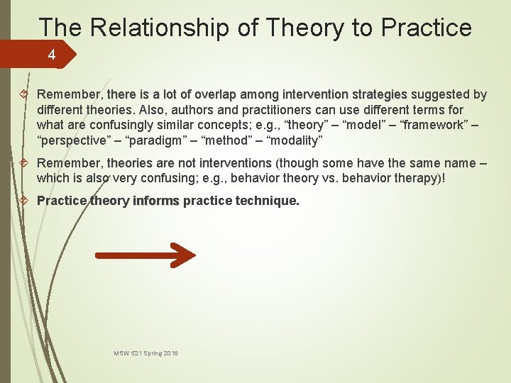 The Relationship of Theory to Practice 4 Remember, there is a lot of overlap