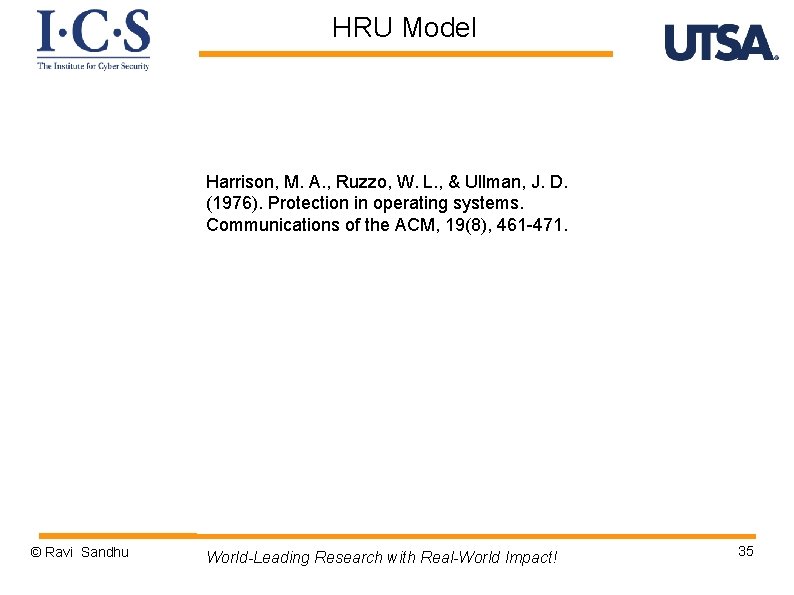 HRU Model Harrison, M. A. , Ruzzo, W. L. , & Ullman, J. D.