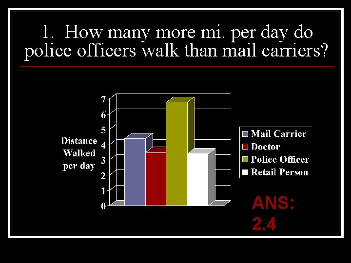 1. How many more mi. per day do police officers walk than mail carriers?