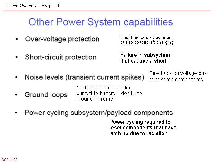 Power Systems Design - 3 Could be caused by arcing due to spacecraft charging