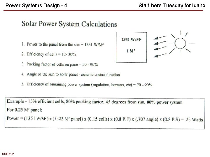 Power Systems Design - 4 SSE-122 Start here Tuesday for Idaho 