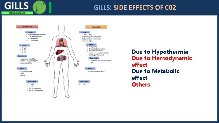 I GILLS: SIDE EFFECTS OF C 02 Due to Hypothermia Due to Hemodynamic effect