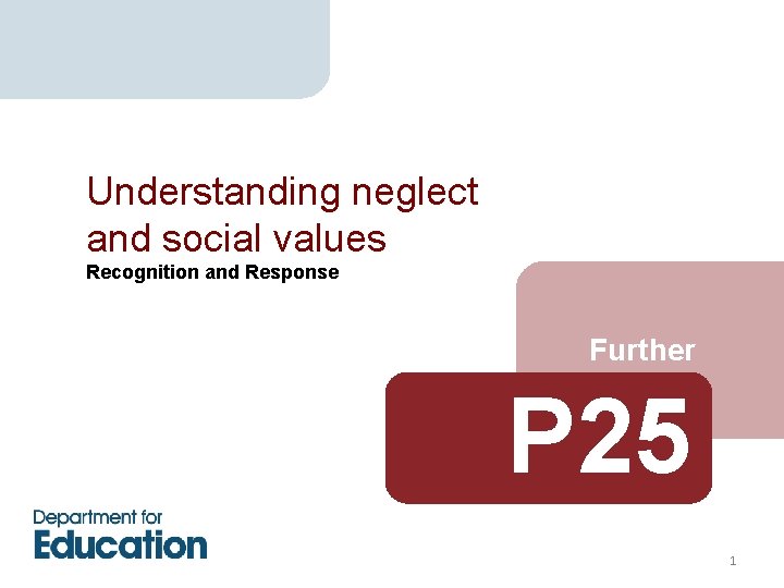 Understanding neglect and social values Recognition and Response Further P 25 1 