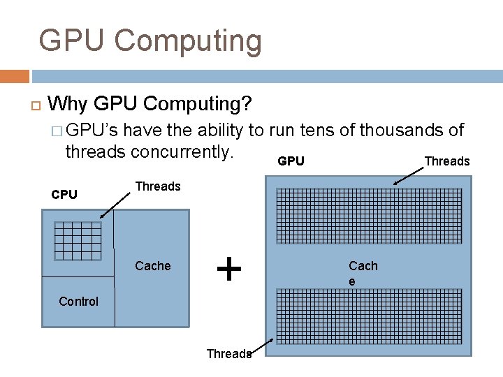 GPU Computing Why GPU Computing? � GPU’s have the ability to run tens of