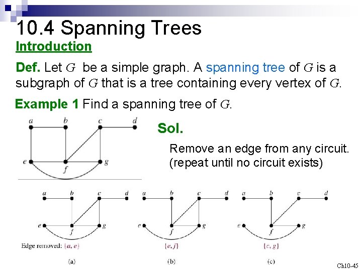 10. 4 Spanning Trees Introduction Def. Let G be a simple graph. A spanning