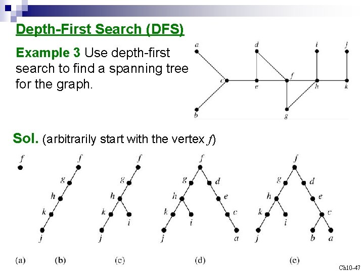 Depth-First Search (DFS) Example 3 Use depth-first search to find a spanning tree for