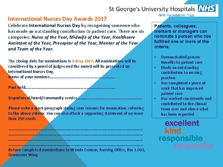 International Nurses Day Awards 2017 Celebrate International Nurses Day by recognising someone who has