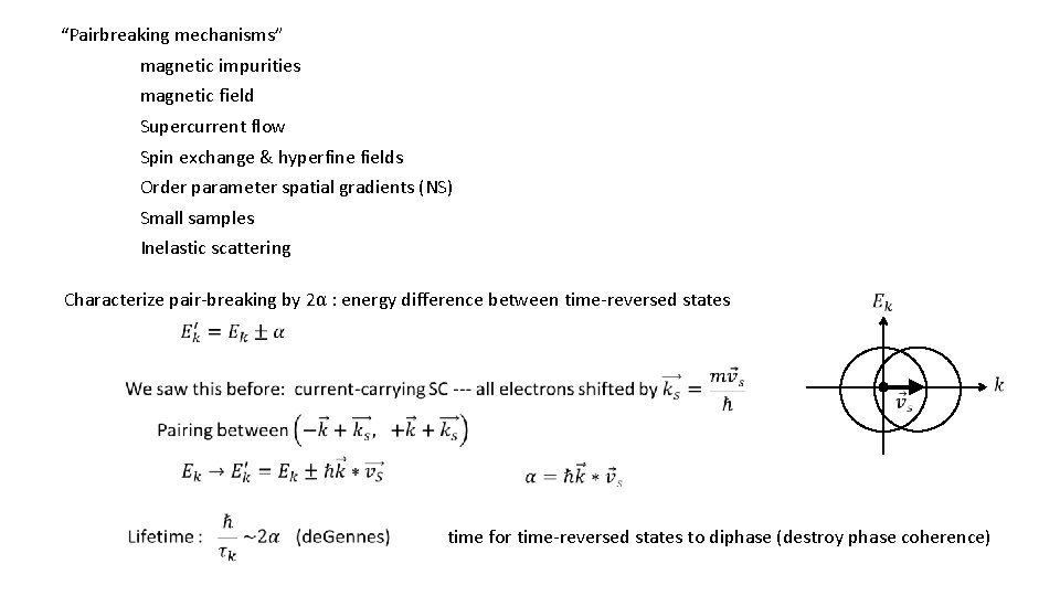 “Pairbreaking mechanisms” magnetic impurities magnetic field Supercurrent flow Spin exchange & hyperfine fields Order