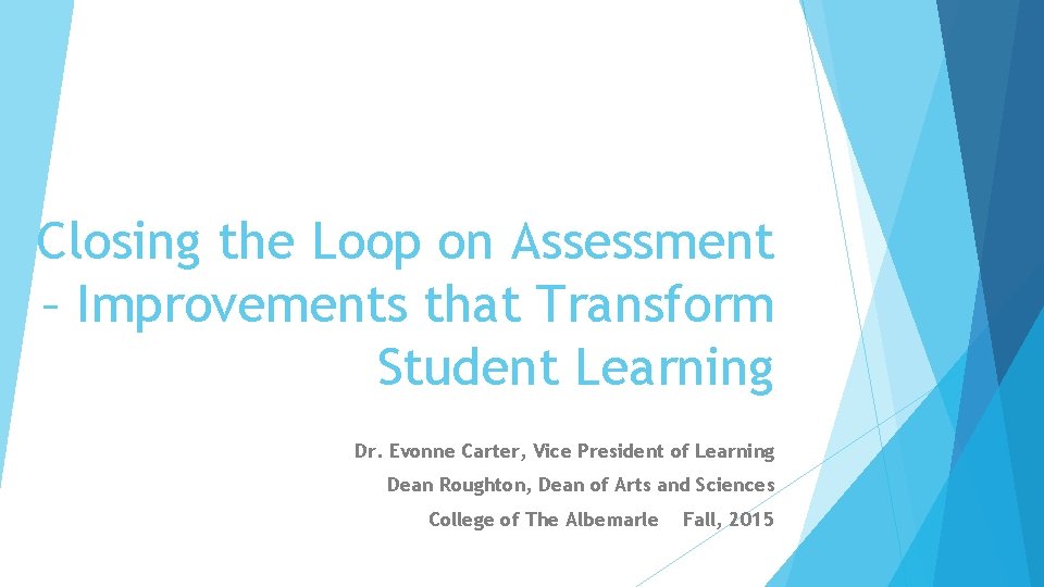 Closing the Loop on Assessment – Improvements that Transform Student Learning Dr. Evonne Carter,