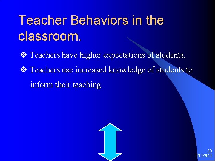 Teacher Behaviors in the classroom. v Teachers have higher expectations of students. v Teachers