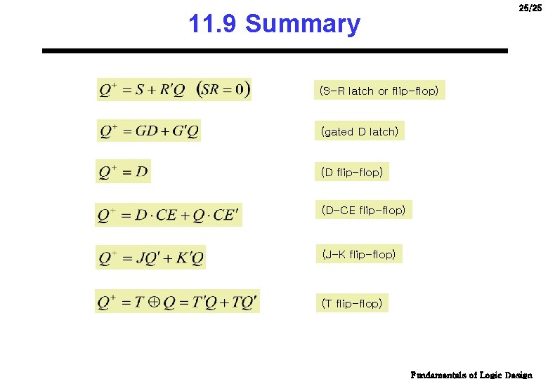 25/25 11. 9 Summary (S-R latch or flip-flop) (gated D latch) (D flip-flop) (D-CE