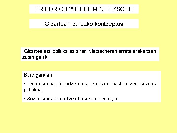 FRIEDRICH WILHEILM NIETZSCHE Gizarteari buruzko kontzeptua Gizartea eta politika ez ziren Nietzscheren arreta erakartzen