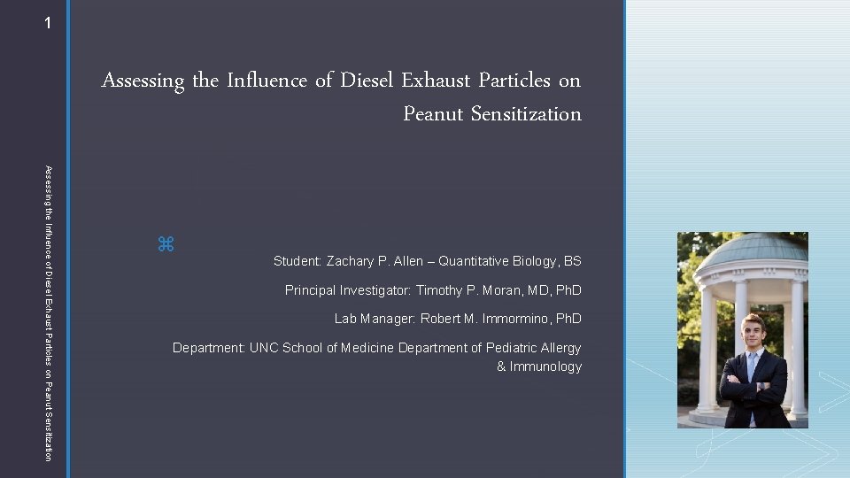 1 Assessing the Influence of Diesel Exhaust Particles on Peanut Sensitization z Student: Zachary