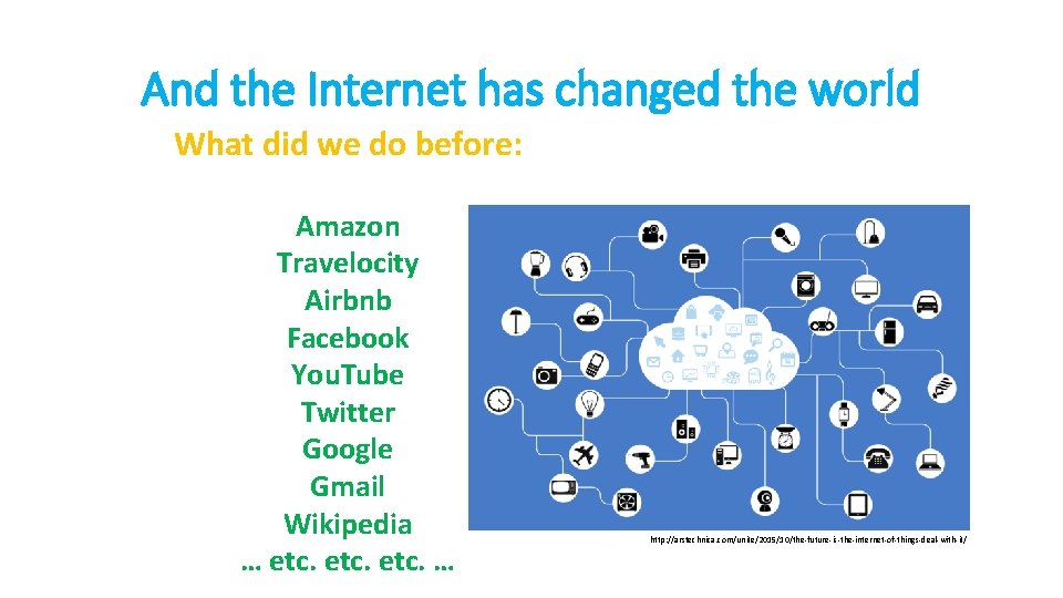 And the Internet has changed the world What did we do before: Amazon Travelocity