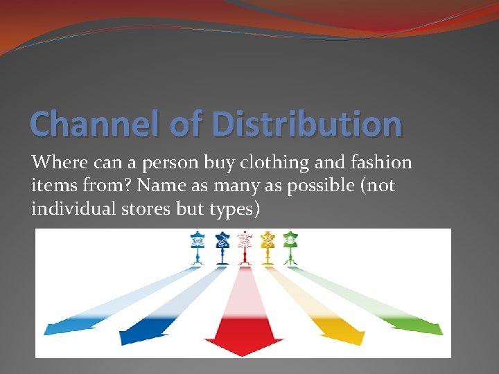 Channel of Distribution Where can a person buy clothing and fashion items from? Name