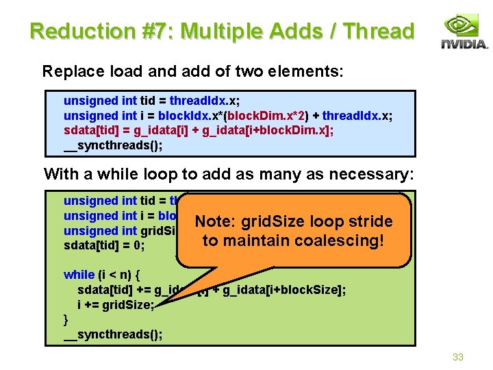 Reduction #7: Multiple Adds / Thread Replace load and add of two elements: unsigned