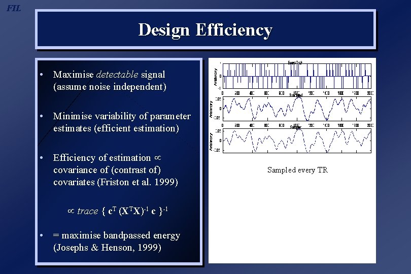 FIL Design Efficiency • Maximise detectable signal (assume noise independent) • Minimise variability of