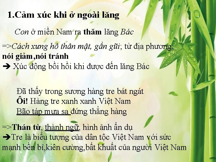 1. Cảm xúc khi ở ngoài lăng Con ở miền Nam ra thăm lăng