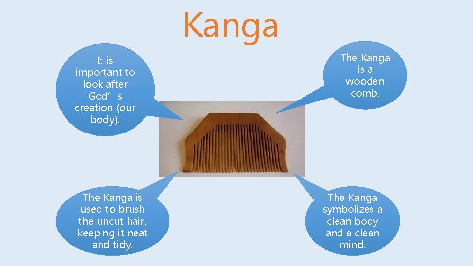 Kanga It is important to look after God’s creation (our body). The Kanga is