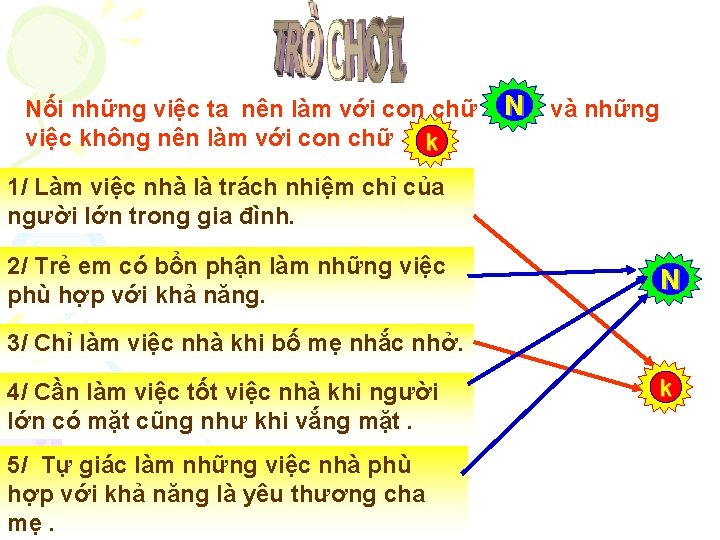 Nối những việc ta nên làm với con chữ việc không nên làm với