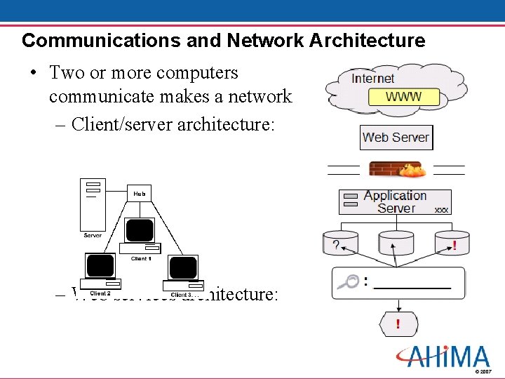 Communications and Network Architecture • Two or more computers communicate makes a network –