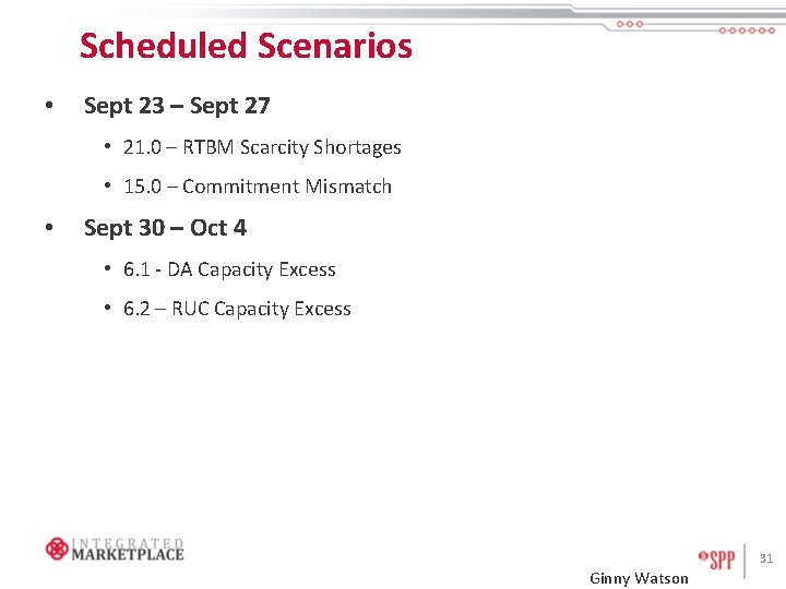 Scheduled Scenarios • Sept 23 – Sept 27 • 21. 0 – RTBM Scarcity