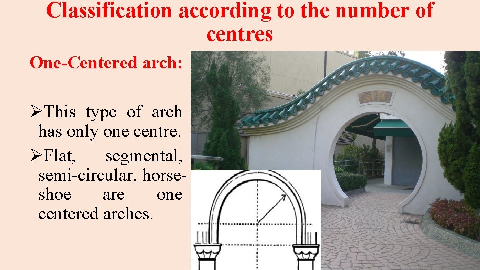 Classification according to the number of centres One-Centered arch: ØThis type of arch has