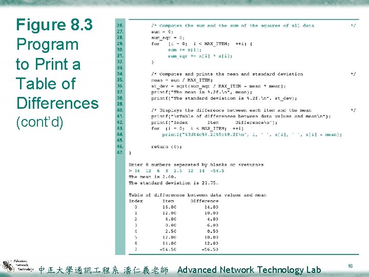 Figure 8. 3 Program to Print a Table of Differences (cont’d) 中正大學通訊 程系 潘仁義老師