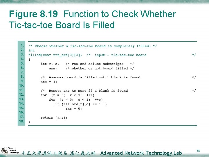 Figure 8. 19 Function to Check Whether Tic-tac-toe Board Is Filled 中正大學通訊 程系 潘仁義老師