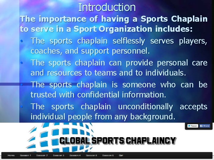 Introduction The importance of having a Sports Chaplain to serve in a Sport Organization