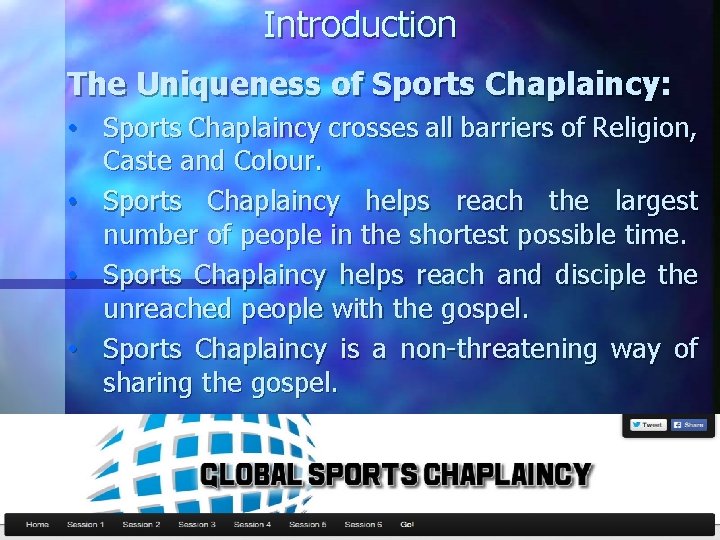 Introduction The Uniqueness of Sports Chaplaincy: • Sports Chaplaincy crosses all barriers of Religion,