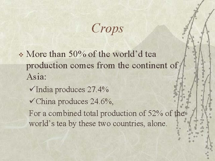 Crops v More than 50% of the world’d tea production comes from the continent