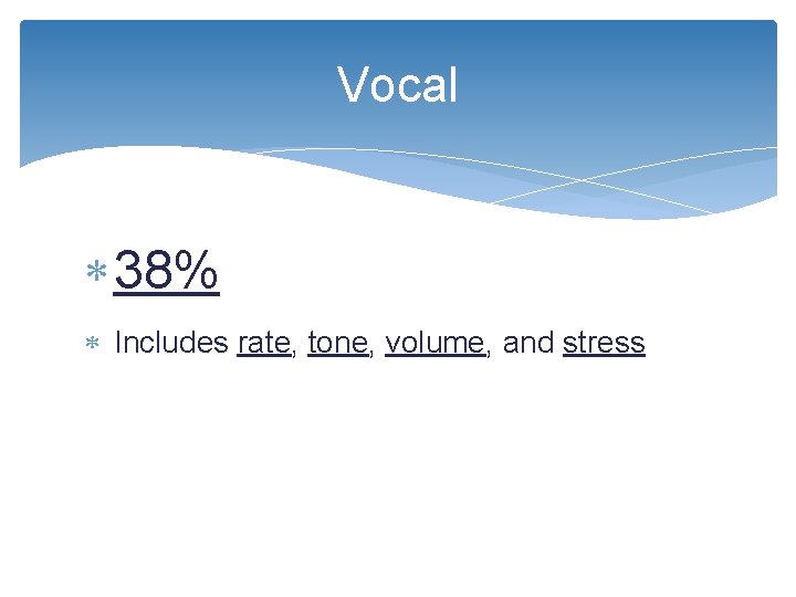 Vocal 38% Includes rate, tone, volume, and stress 