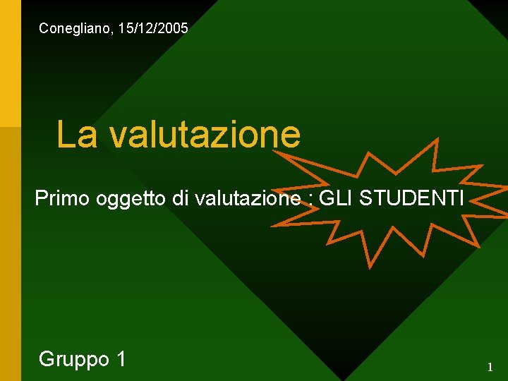 Conegliano, 15/12/2005 La valutazione Primo oggetto di valutazione : GLI STUDENTI Gruppo 1 1